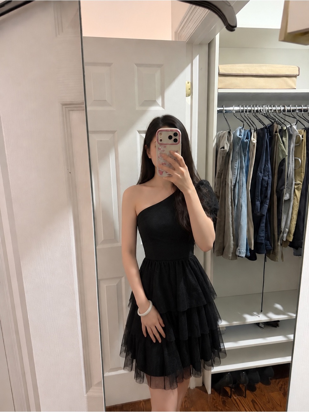 Chi Chi London Black One-Shoulder Tiered Tulle Dress